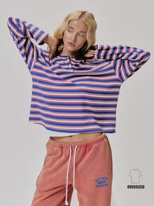 MUSERA Blue Contrast Stripe Long Sleeve Top Fall Autumn Winter Coolgirl Style Casual - Multicolor - View 1