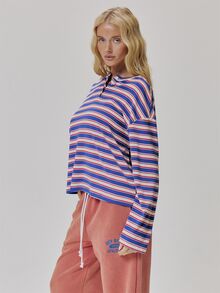 MUSERA Blue Contrast Stripe Long Sleeve Top Fall Autumn Winter Coolgirl Style Casual - Multicolor - View 4
