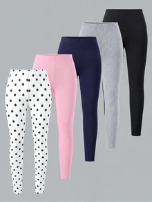 SHEIN Girlism Tween Girl Casual Cute Kids Minimalist Cartoon Pattern Long Leggings, Suitable For Autumn/Winter School White Navy Tween Girl - Black and White - View 1