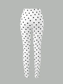 SHEIN Girlism Tween Girl Casual Cute Kids Minimalist Cartoon Pattern Long Leggings, Suitable For Autumn/Winter School White Navy Tween Girl - Black and White - View 5