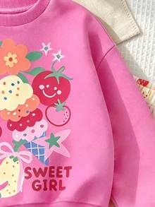 Girls' Toddler Fall Outfit Set, Fruit Ice Cream Print Brown Crew Neck Sweatshirt Off-White Long Pants, 2 Pieces Set, Christmas 7th Birthday - Multicolor - View 8