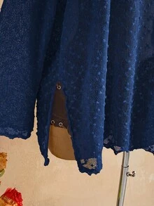 Soleia Long Sleeve Asymmetrical Neck Knit Jacquard Loose Fit Split Hem Top Vacation Outfits Women - Navy Blue - View 3