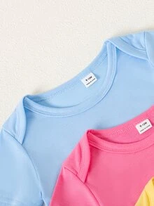 SHEIN 5件組女嬰柔軟舒適圓領純色連身衣 粉色與淺黃色 夏季端莊可愛家庭套裝 1歲生日適用 - 彩色 - 查看 7