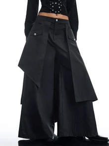 LYSMO Women's Solid Color Asymmetric Design Wide Leg Loose Fit Pants Going Out Bar Party Night Black Fall Streetwear Hip Hop Grunge - Black - View 7