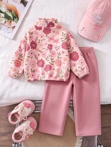 Young Girl Floral Print Long Sleeve Sweatshirt And Sweatpants Set - Multicolor - View 2