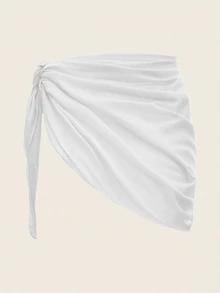 Swim Basics Women's Solid Color Side Knot Cover-Up & Mini Skirt Set, Vacation - White - View 3
