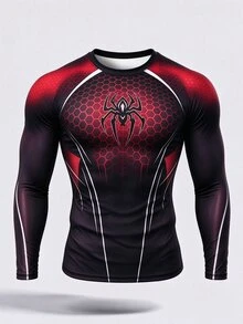 Sport MetroGents Men's Spider Pattern Print Long Sleeve Sports T-Shirt - Black - View 3