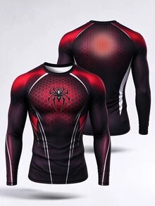 Sport MetroGents Men's Spider Pattern Print Long Sleeve Sports T-Shirt - Black - View 2