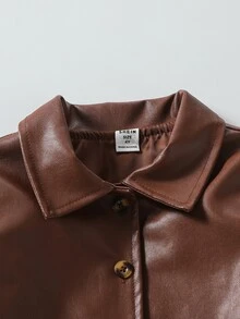 SHEIN 女童豹紋細肩帶分層洋裝與人造皮革夾克2件套－波希米亞風鬆緊腰褶邊洋裝套裝，適合生日派對與日常穿著 - 棕色 - 查看 6
