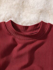 SHEIN Young Girls Outerwear Co-Ords, Robe Elegant Chic, Long Sleeve Tops 3pics Solid Color Long Sleeve T-Shirt And Pants Casual Set - Burgundy - View 8