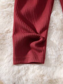 SHEIN Young Girls Outerwear Co-Ords, Robe Elegant Chic, Long Sleeve Tops 3pics Solid Color Long Sleeve T-Shirt And Pants Casual Set - Burgundy - View 11