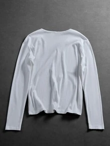 GETOML Men's Solid Color Half-Placket Henley Long Sleeve Casual T-Shirt Halloween Christmas Winter Party Autumn - White - View 7