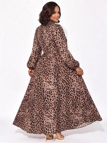 Poshavie Poshavie Plus Size Women's Classic Leopard Print Elegant Dress, Flowy Tie-Waist Dress, Suitable For Outings, Dates, Afternoon Tea And Commuting - Brown - View 2