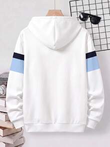 SHEIN Tween Boy Casual Minimalist Loose Comfortable Long Sleeve Sweatshirt, Suitable For Autumn/Winter, Classic Retro Striped Color Block Pattern Print, Classic Retro Campus Style Pattern Print, Classic Exquisite Knight Small Logo Pattern Print, Suitable For Autumn/Winter, Suitable For Back To School Season - Multicolor - View 3