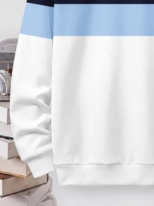 SHEIN Tween Boy Casual Minimalist Loose Comfortable Long Sleeve Sweatshirt, Suitable For Autumn/Winter, Classic Retro Striped Color Block Pattern Print, Classic Retro Campus Style Pattern Print, Classic Exquisite Knight Small Logo Pattern Print, Suitable For Autumn/Winter, Suitable For Back To School Season - Multicolor - View 4