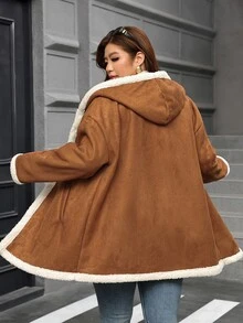SHEIN Clasi Plus Size Street Style Long Sleeve Pocket Jacket, Warm - Brown - View 2