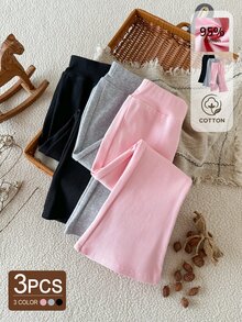 SHEIN Young Girl 3pcs Pack Ribbed Knit Flare Pants Solid Soft High Elasticity Stretchy Bell Bottom Trousers - Multicolor - View 7