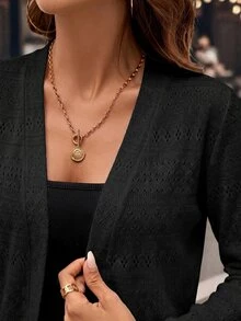 Editum Women Long Sleeve Cardigan Jacket, Casual Simple Elegant Smart Elegant For Everyday Wear In Fall/ Office Black - Black - View 3