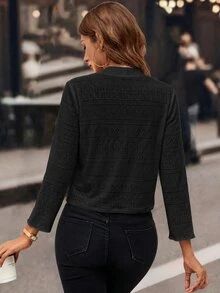 Editum Women Long Sleeve Cardigan Jacket, Casual Simple Elegant Smart Elegant For Everyday Wear In Fall/ Office Black - Black - View 2