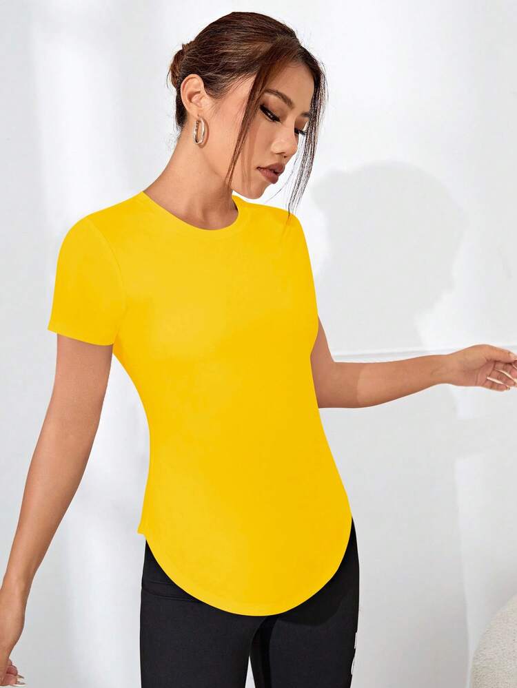 Easithlete Easithlete Women's Letter Print Hollow-Out Back Short Sleeve Sports T-Shirt Workout Top Women Yoga Shirt Clothes For Clothing Exercise Gym Shirts - Yellow - View 6