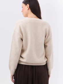 KÆRIA Hus Relaxed V-Neck Sweater - Elevated Heritage Knit - Soft Cream Marle - Cosy Winter Layering, Rib Trims - Apricot - View 2