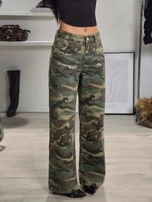 Breezaya Women's Fashion Versatile Casual Pocketed Zipper Straight-Leg Jeans Everyday Coffee Brown Summer - Army Green - View 5