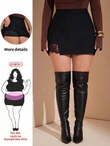 SHEIN CURVE+ Plus Size Women's Black Versatile A Line Mini Skirt, Party Elegant, Christmas - Black - View 1