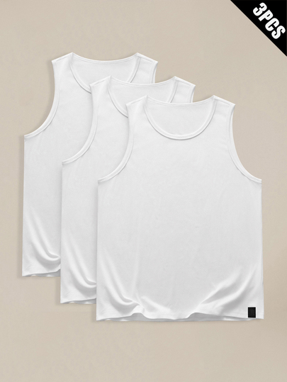EASEVO Men's Plus Size Minimalist Versatile Solid Color Crew Neck Tank Tops 3-Pack