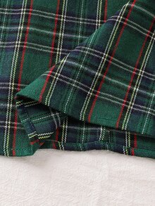 SHEIN Tween Girl Ruffle Collar Bow Decor Plaid Cute Dress - Green - View 7