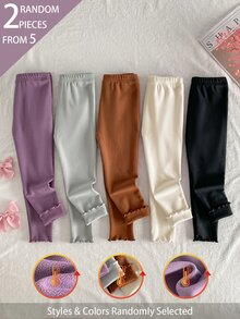 SHEIN 5件組 隨機2件 秋冬保暖內裡加厚連體毛絨女童褲 甜美可愛 百搭軟底 密集毛邊修飾 - 彩色 - 查看 1