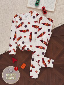 Autumn/Winter 2 Pieces Set Boys Toddler Long Sleeve Pullover Top And Pants, Racing Car & Number Design, Holiday Loungewear Essential, Perfect New Year Gift For Boys, Fitted Pajamas - Multicolor - View 3