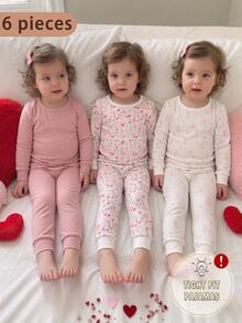 6PCS Young Girls Pajamas - Pink - View 6