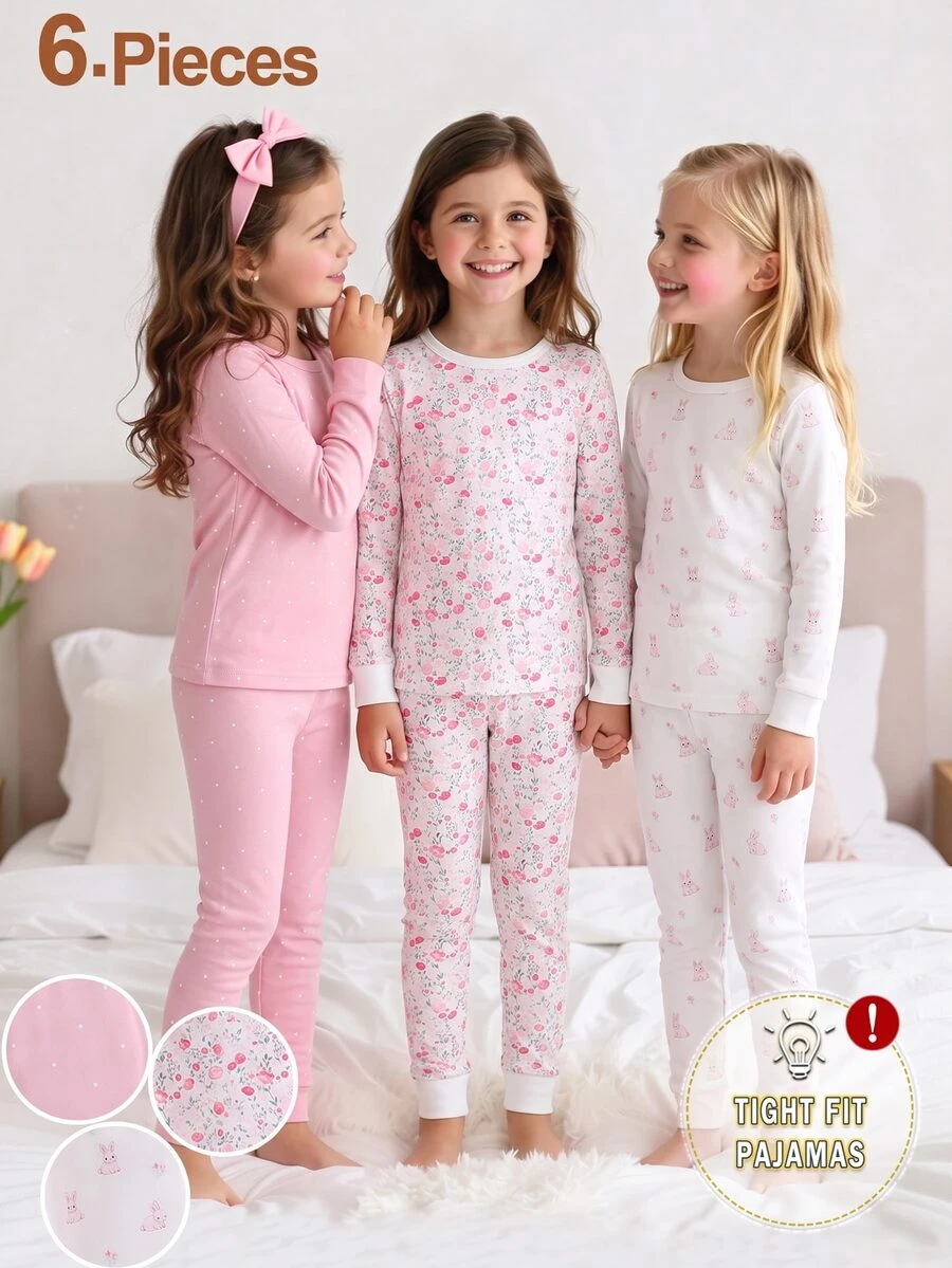 6PCS Young Girls Pajamas - Pink - View 1