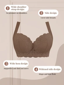 DesireSculpt 2pcs/Set Plus Size Lace Supportive Wireless Lift And Shaping Bras - Multicolor - View 3