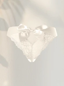 SHEIN Women Floral Lace Bow Back Panty, Sexy Low Rise Hollow Out Comfortable Everyday Underwear - Beige - View 8