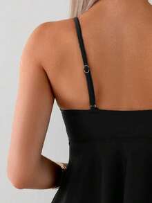 SHEIN Swim 2件組女款優雅度假咖啡色貝殼與金屬珠飾坦基尼比基尼泳裝，夏季海灘穿搭 - 黑色 - 查看 4