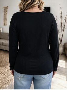 Weeklong Plus Size Sexy Mesh Patchwork Long Sleeve T-Shirt - Black - View 2
