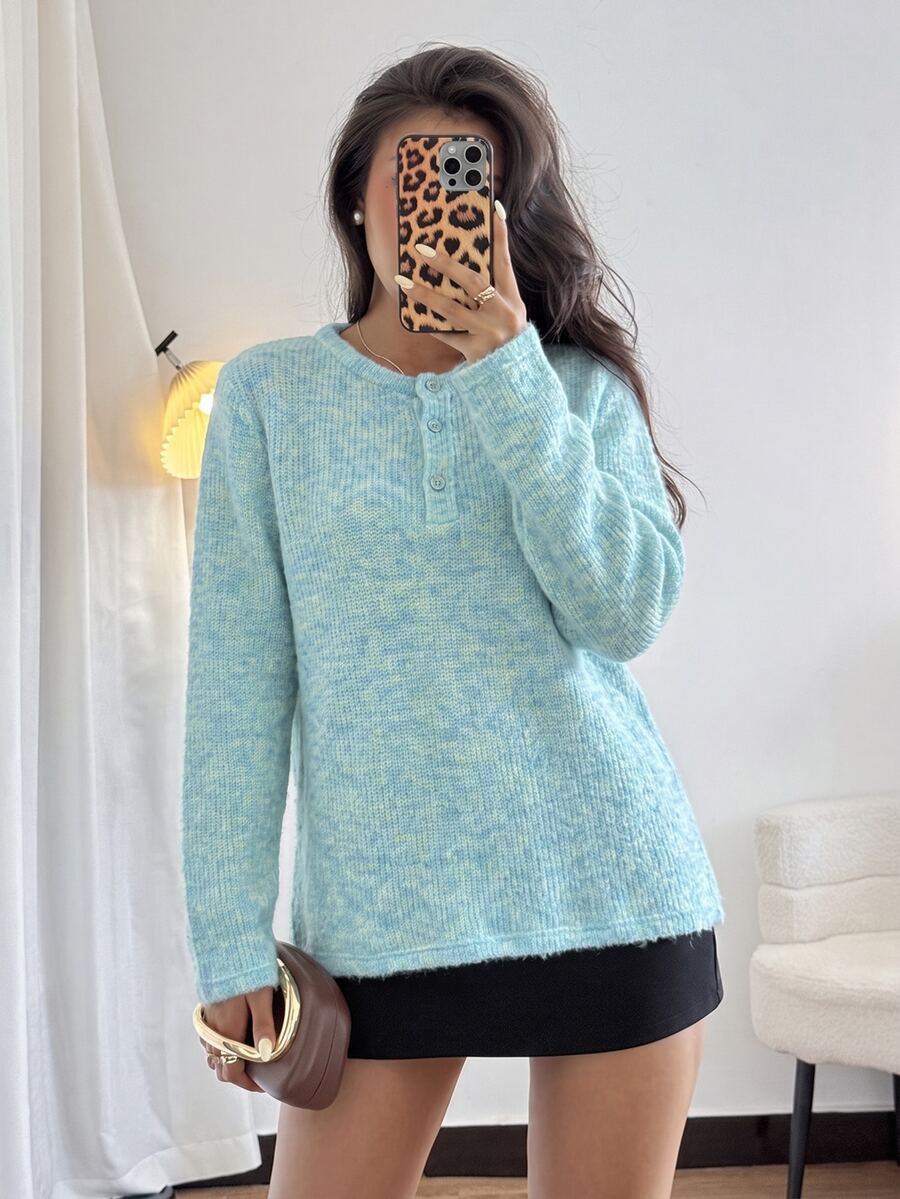 Elyressa Casual Elegant Daily Commute Women's Long Sleeve Top, Teal Green, Spring/Autumn/Winter, Round Neck - Cadet Blue - View 1