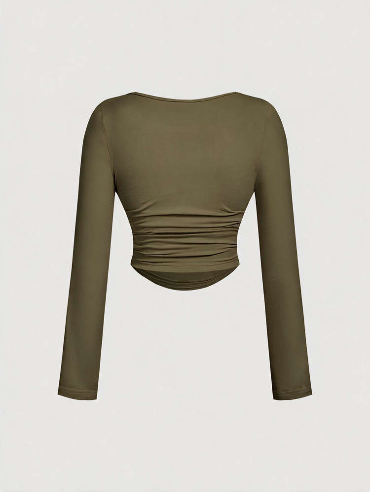 SHEIN MOD 3PCS Plus Size T-Shirts Fall Going Out Party Evening Chocolate Brown Grey Sexy Baggy - Army Green - View 7