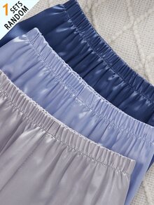 SHEIN 女童純色緞面極簡口袋愛心印花長袖開襟外套配長褲休閒家居服 3 套隨機發貨 1 - 藍色 - 查看 6