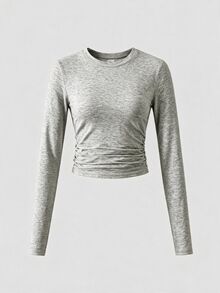 SHEIN Tween Girls 3pcs Set Crew Neck Slim Fit Long Sleeve T-Shirt, Leopard Print Black Brown Casual Ruched Tops, Autumn Winter Fall Outfits Clothing Pack - Multicolor - View 5