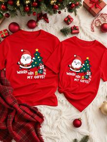 Manfinity Homme Men's Funny Christmas T-Shirt Where Is My Gift Santa Claus Print Short Sleeve Holiday Party Top Christmas Gift For Men Red Winter Cute Casual - Red - View 4