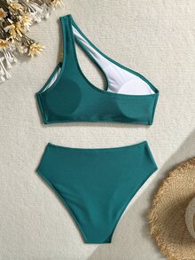 SHEIN Swim 女款夏季海灘素色鏤空性感比基尼泳衣套裝 - 水鴨藍 - 查看 2