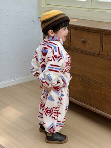 Dazy Kids طقم كاجوال للأولاد الرضع يتكون من سويت شيرت بنمط هندسي وسحاب نصف فتحة وبنطال - لون مشمشي - مشاهدة 4