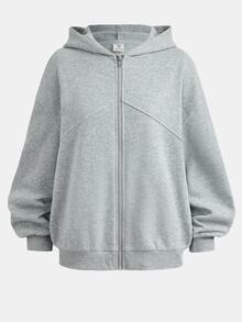 SHEIN Teen Girl Teen Girls Grey Basic Thermal Lined Hooded Zip Up Drop Shoulder Oversized Sweatshirt Sweatshirt Jacket Casual Daily Fall Winter - Grey - View 4