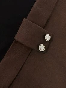 SHEIN Franclia Vintage Suede Lapel Blazer Jacket For Women, Gold Button Decor, Long Sleeve, Mid-Length Casual Cardigan - Coffee Brown - View 7