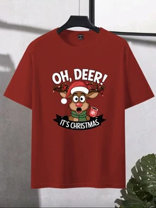 Manfinity Homme Excl. Baby Kids Men's Letter Christmas Print Crew Neck Short Sleeve Casual T-Shirt Family Matching Party Red Summer - Red - View 2