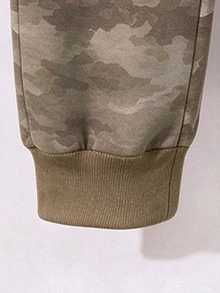 2pcs Tween Boys Sweatshirt Set Street Activewear Baggy Khaki Camo Letter Print Loose Hooded Fleece Lined School Fall Winter Back To School Gift - Multicolor - View 6