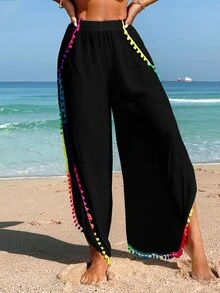 SHEIN Swim 夏季服装 女士彩色装饰简约日常罩衫 夏季 - 黑色 - 查看 6