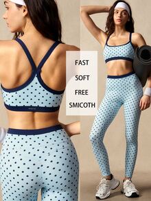 VARSIVA Women's Polka Dot Pattern Cropped Camisole And Leggings Sports Suit - Multicolor - View 1